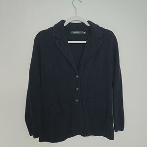 Lauren Ralph Lauren Classic Navy Blue Knit Blazer Preppy Quiet Luxury Medium